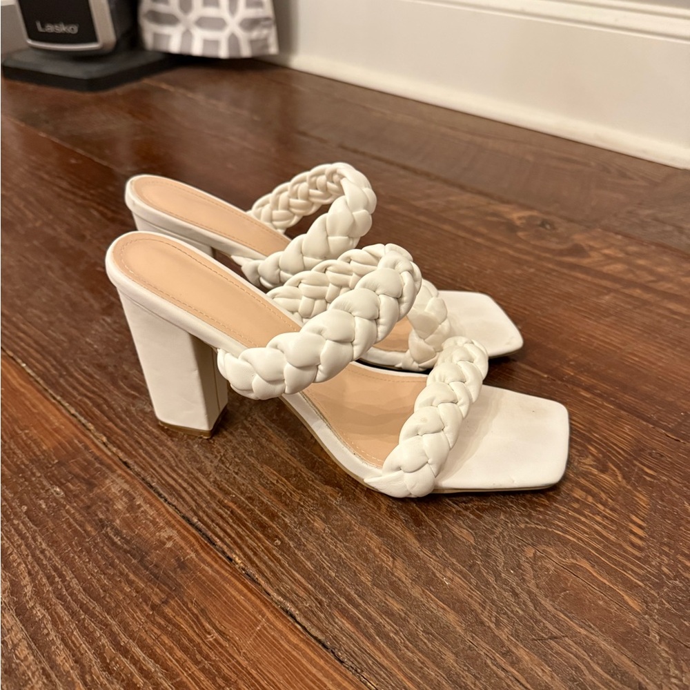 Elegant White Braided Heeled Sandals